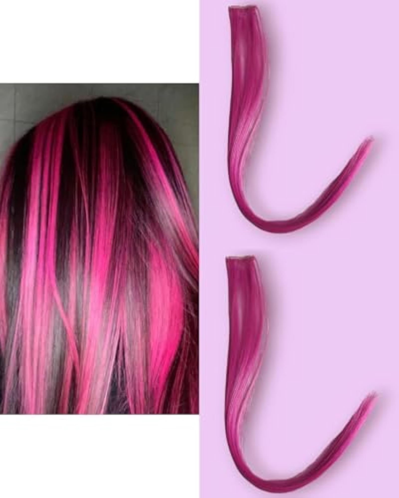 Pack of 2 Streak Hair Colored Extension Highlighter, Pink